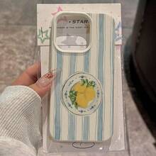 1pc TPU Material Blue Striped Lemon Elegant Pattern Phone Case Suitable For Apple/ Phones,International Version, Not The Domestic Version - White - View 3