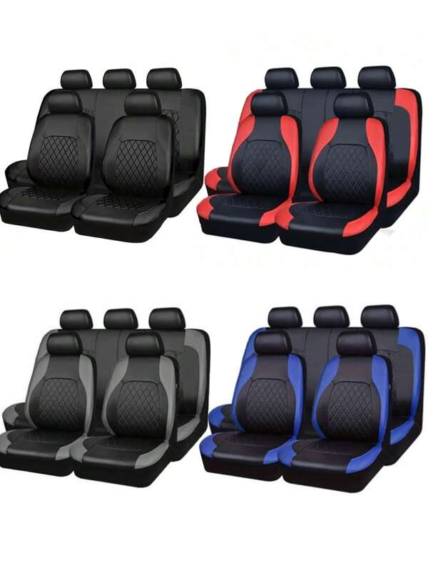 2-4-9 Stück Universal Passende Auto Sitzbezüge, Komplette Auto Sitzbezüge Sets, Auto Sitzbezüge Voll-Set aus Diamant Leder mit Glitzer, Universal Passende Autositzbezüge mit glitzernden Kristallstreifen für Damen, Universal Stoffsitzbezüge Vordersitz für Auto, SUV, Limousine, Van, Kompatibel mit Airbag, 9 Stück Set: 2 Vordersitzbezüge, 1 Rückenlehnen Bezug, 1 Rücksitz Bezug und 5 Kopfstützenbezüge. 4 Stück Set: 2 Vordersitzbezüge und 2 Kopfstützenbezüge