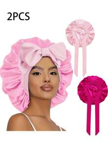 1pc Women Solid Bowknot Decor Satin Casual Hair Bonnet For Daily Life Silk Bonnet Satin Bonnet