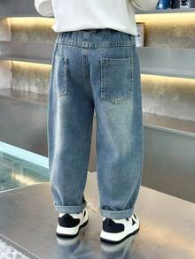 Boys' Loose Fit Distressed Casual Denim Jeans, Suitable For Daily, School, Outdoor Wear, Autumn