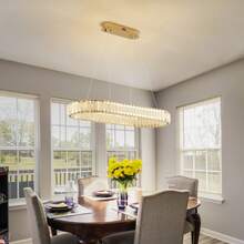 Gold Chandelier Modern Chandelier Light Fixture For Dining Room Chandeliers Ceiling Hanging Living Room Oval Small Chandelier Contemporary Island Kitchen Luxury 3-Way Dimmable L31inch - 金色 - 查看 3