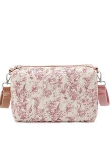 Floral Quilted Multi-Function Shoulder Diaper Bag, Large Capacity Mommy Tote Handbag With Side Pockets, Convenient For Travel With Baby Carriage - Multicolor - View 11