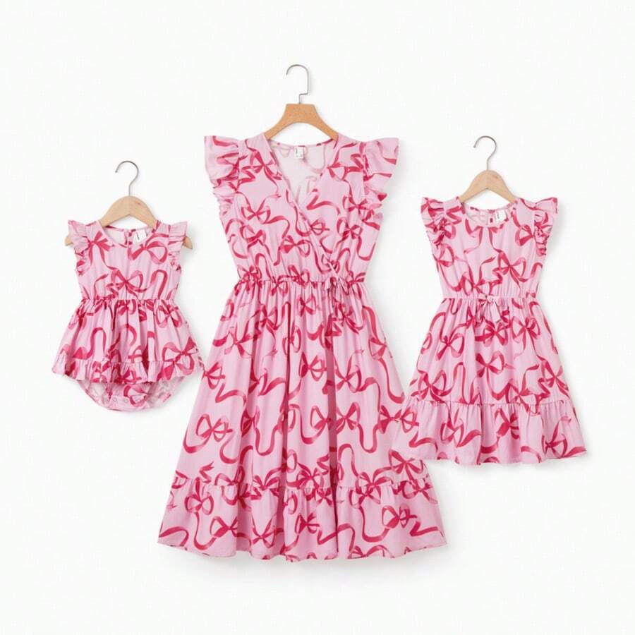 Vestido a juego con volantes para el Día de San Valentín, para mamá e hija - Rosa - Ver 1