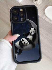 1 件月亮熊图案镂空设计保护壳，防震厚黑色手机壳，兼容 11 Pro Max/12 Pro Max/13 Pro Max/14 Pro Max/15 Pro Max/16 Plus/16 Pro Max、16E、Galaxy A55/A15/S24 Ultra/S25 Ultra、Redmi、OPPO/Realme、VIVO、Infinix、Honor、MOTO、One Plus - 黑色 - 查看 1