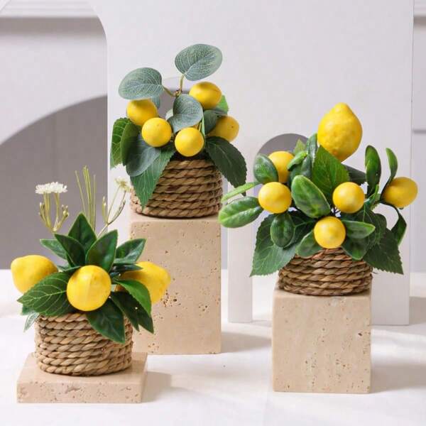 1pc Creative Artificial Lemon Miniature Potted Plant Decor, Home Office Wedding Decoration Accessories