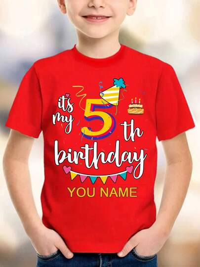 Gokntee Customized Text & Birthday Number Print Short Sleeve Sports T-Shirt For Boys & Girls