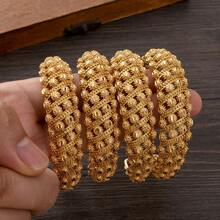 空心金手链，精致的女士珠宝，非洲中东风格开口袖口手链，新娘婚礼派对礼物 - 金黃色 - 查看 10