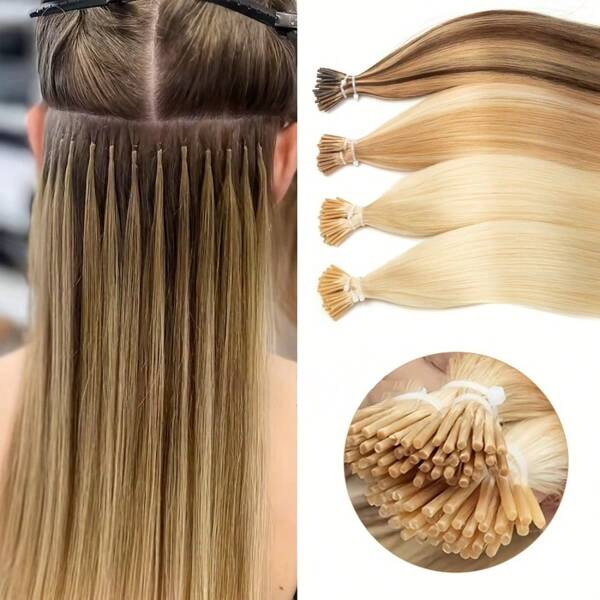50pcs Luxurious Pre-Bonded I Tip Hair Extensions Real Human Hair, Micro Ring Technology 12"-24" Lengths, Natural Black Color Elegant Straight Human Hair Extensions For Women Easy Application, Damage-Free, Fit All Hair Types & Ethnicities, Ponytail Hair Extensions