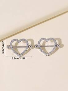 1 Pair Heart Zirconia Studded Nipple Rings, Suitable For Daily Wear - Silver - View 4