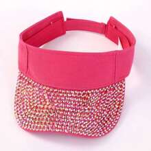 Rhinestone Decorated Crown Sun Protection Open Top Baseball Cap, Fashionable Bling Sporty Sun Hat For Summer Beach