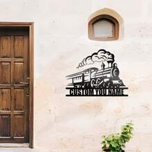 1PC Personalized Train Metal Sign, Custom Name Steam Locomotive Design Wall Art For Room Decor, Railroad Enthusiast Gift, Durable Metal Plaque With Smoke Detailing, Train Decor, Cutout Metal Work, 2D Flat, Perfect For Kids Boys Girls Classroom Decor School Supplies,Back To School