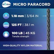 TECEUM Micro Paracord – 118 Mm X 125 Ft – Micro Utility Cord – Thin Braided Paracord Rope – Best Crafting, Projects, Fishing, Camping – Wind Chime – Survival Strong String - Graphite Gray - 查看 10