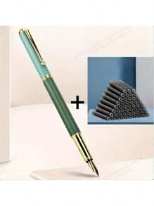 11pcs 0.5mm Pointed Calligraphy Fountain Pen Set, 1pc Pen With 10pcs Ink Refill Cartridges, Elegant Gift Set For Office, School, Birthday (Pen Only, No Box) School Supplies,Back To School