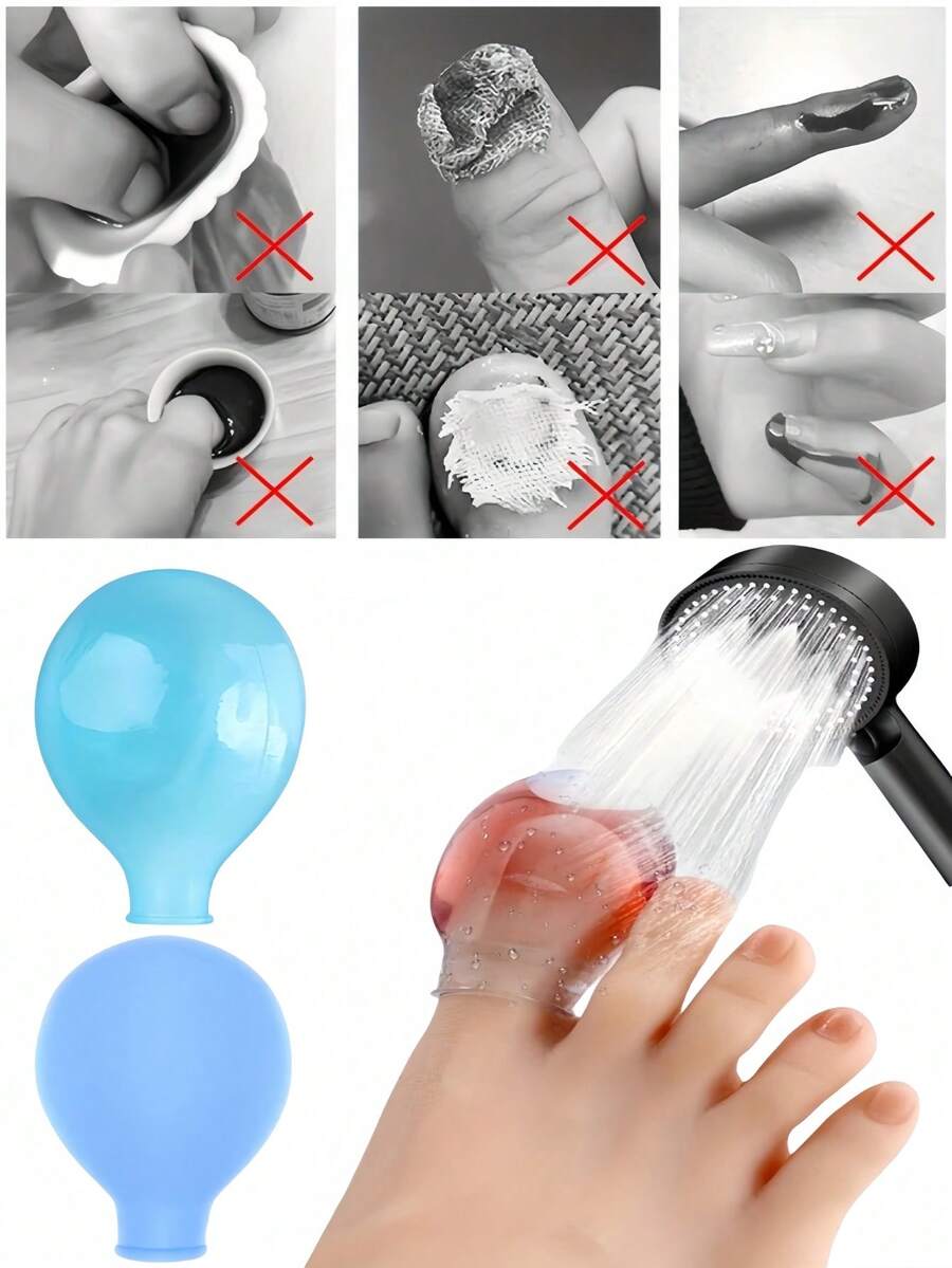 1/2 Waterproof Finger Injury Protection Covers, Suitable For Thumb, Toe, Nail Fungus Treatment, Bathing Finger Covers, Used For Wound Care And Skin Infections, Shower Toe Covers, Transparent Blue Silicone Toe Covers, Suitable For Sports And Daily Use