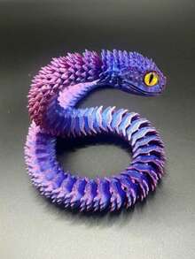 [铰接式设计] 灵活的彩虹铰接式毒蛇蛇雕像 - 树脂卡通主题收藏品，带有蓝眼睛细节，无需电力，非常适合室内和室外展示，非常适合万圣节、复活节和圣帕特里克节等节日，节日收藏品 | 逼真的纹理 | 树脂雕像