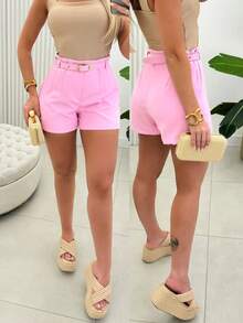 Women's Tailored Shorts With Belt And Pocket Thin Belt - 粉紅bb - 查看 1