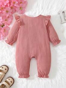 MommBaby MommBaby Pelele de algodón de unicolor con pliegues frontales, botones a presión, mangas con volantes, de manga larga, mono de una pieza, estilo simple, para bebé niña, primavera otoño
