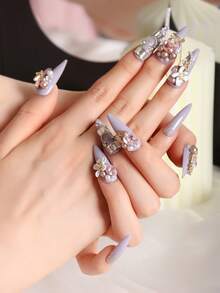 10 móng tay giả dài màu tím, móng giả dán, dụng cụ làm móng giả, bộ móng giả Secret Score Garden Romantic Flower Heavy Industry Water Droplet Shape, sản xuất thủ công hoàn toàn, bao gồm 1 tờ keo dán và 1 dũa mini. - Nhiều màu - Xem 3