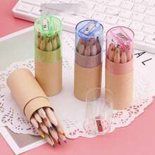 Custom 12pcs Wooden Barrel Mixed Color Colored Pencils -Personalized Wooden Barrel Mixed Color Colored Pencils With Sharpener, Students Drawing, Coloring, Doodling, School Supplies, Back To School, Mother's Day Gift, Lovely Stationery, Art & Craft - Multicolor - View 12