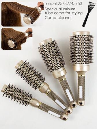 1 把金色卷发梳 - 专业美发沙龙造型梳 - 配备梳子清洁器 - 防静电耐热铝管陶瓷造型梳 - 适合返校通勤、户外送礼、派对、返校、旅行度假必备、女士发饰、梳子、边缘梳、发梳、后梳、造型梳、卷发梳、边缘梳、发梳、梳发、发梳套装、梳发、卷发梳、解结梳、女士发梳、头发、旅行、美发产品、美发工具、美发用品、理发师、理发师配件、理发店、美发设备