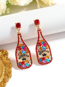 2pcs Creative Alloy Enamel Inlaid Pearl & Rhinestone Wine Bottle Earrings, Bow Tie Wine Bottle Jewelry, Suitable For Women's Daily, Costume Ball, Party, Celebration Occasions