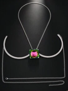 Collier avec pendentif carré en cristal coloré et sexy, chaîne de corps, bijoux pour femmes, 1 pièce