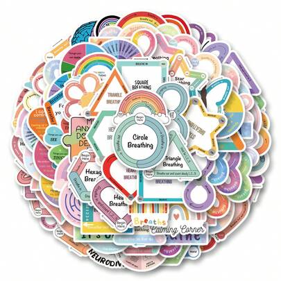 100 件（无纹理）感官贴纸彩色平静贴纸焦虑贴纸呼吸贴纸治疗贴纸涂鸦贴纸适用于滑板行李箱笔记本电脑保险杠主题派对用品