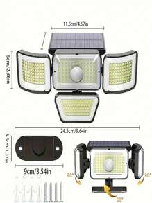 278 LED Solar Smart Light With 4 Adjustable Heads, Featuring 3 Lighting Modes And Rating, Suitable For Home Gardens And Outdoor Security Lighting.