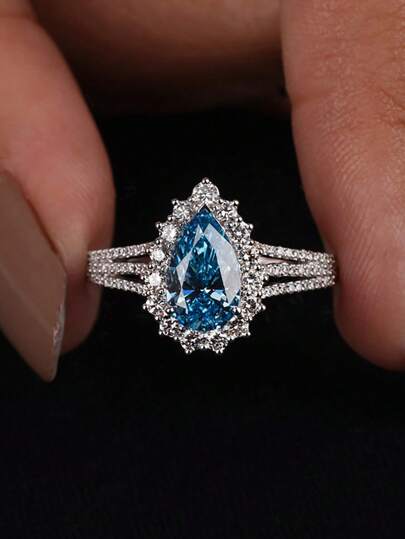 Esberry 1 peça 2ct 925 prata esterlina delicado e elegante três garras anel de diamante em formato exclusivo anel de noivado solitário joia feminina presente de noivado presente de festa