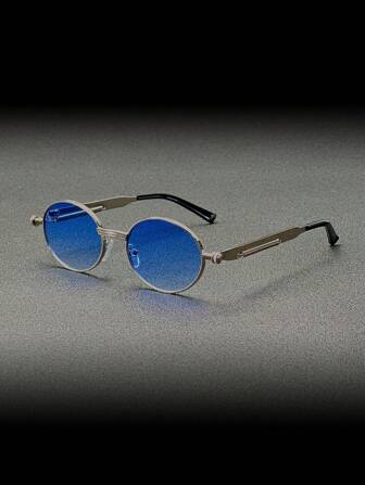 1 件复古椭圆形朋克风格时尚眼镜，男女通用时尚配饰，多色可选，非常适合街头时尚返校时尚学院风