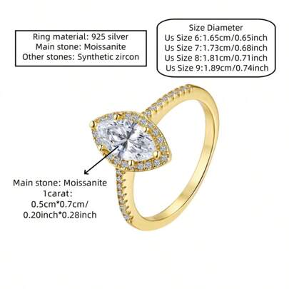 KAHOOT 925 Silver 1 Carat Horse Eye Moissanite Horse Eye Ring Ring Heart Shape Simple Fashion Temperament Retro Men And Women Couple Ring Wedding Ring, Suitable For Wedding Summer Seaside Vacation To Wear Mother's Day Christmas Thanksgiving Halloween Valentine's Day School Season Wedding Season Birthday Anniversary Gift For Mother To Send Friends