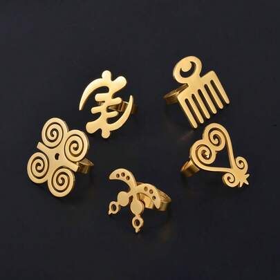 1 pieza Anillo de acero inoxidable con símbolo africano Gye de 3cm, joyas culturales egipcias Nyame para bodas