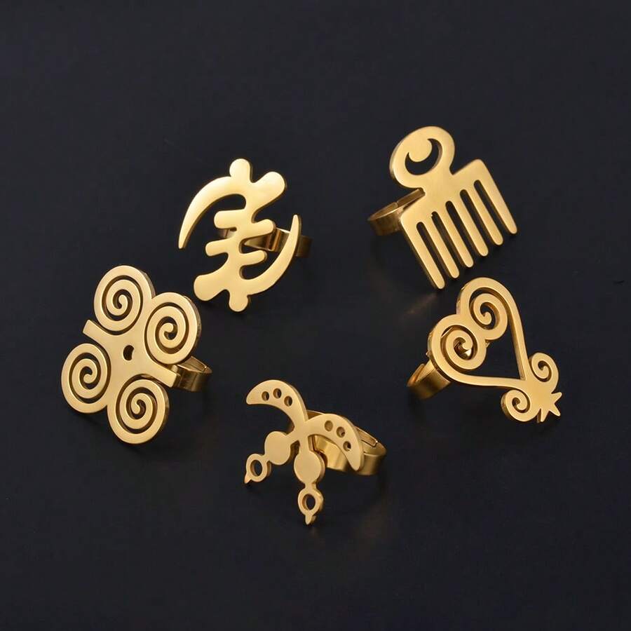 1 件 3 厘米非洲 Gye 符号戒指不锈钢金属指环 Nyame 埃及珠宝文化结婚戒指 - 彩色 - 查看 1