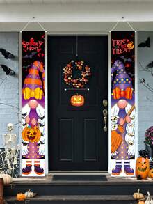 万圣节侏儒横幅 2 件 - 70*11 英寸悬挂横幅，用于门廊和派对装饰，适合室内和室外，万圣节派对背景装饰对联