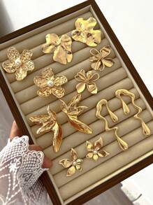 3 Paar Blumen, Perle Tränenform, unregelmäßige geometrische strukturierte Herz-Form Metall Statement Creolen, modisch, süß, elegant, vintage Design, geeignet für Feiertags-Partys, Dates, täglichen Gebrauch (ohne Schmuckkasten)