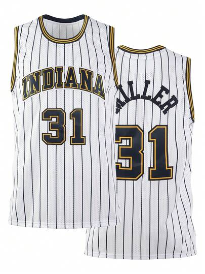 Atonmore 男子篮球服 31 白色刺绣缝线篮球上衣无袖运动背心