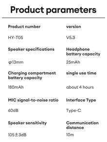 HYUNDAI 现代 HY-T05 蓝牙耳机 - 半入耳式、被动降噪、超长电池寿命、高清音质、低延迟、音乐、运动、户外使用、高清通话、佩戴舒适、不会脱落、无线耳机 - 彩色 - 查看 10