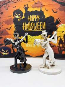 1pc Dancing Skeleton Figurine, Halloween Home Decor Newlywed Skeleton Statue, Resin Craft - Multicolor - View 2