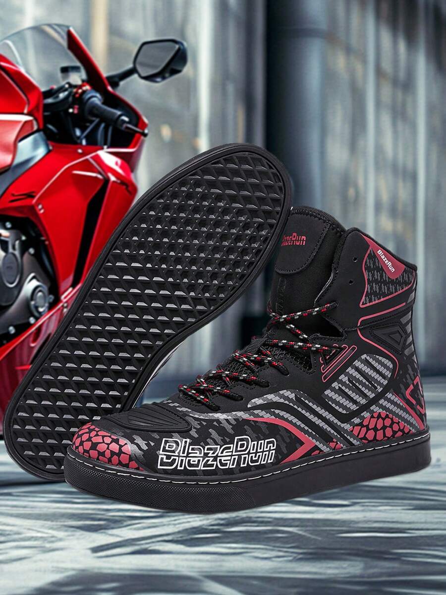 New Men's Motorcycle Shoes Motorcycle Riding Shoes,New Men's Motorcycle Boots;Unisex Motorcycle Boots For Riding,Suitable For All Seasons,Leather Upper,Anti-Slip And Wear-Resistant,For Commuting And Riding - Red - View 1