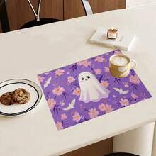 4/6pcs Halloween Ghost, Pumpkin, Bat Print Placemat Set, Woven Polyester Rectangle Tablecloths, Hand Wash Only, Kitchen & Home Decor, Indoor Outdoor Dining Decor - Multicolor - View 20