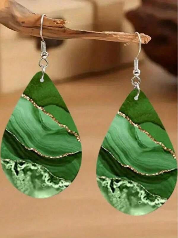 1 Paio Di Orecchini A Pendente In Legno Di Stile Bohémien Verde Per Donna