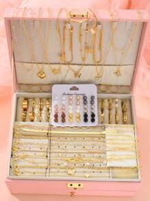 108pcs/83pcs/91pcs/81pcs/58pcs/53pcs Vintage Elegant Butterfly, Heart, Shell, Geometric C-Shaped Faux Pearl Necklace, Bracelet, Ring, Earring, Anklet Jewelry Set, Ideal Gift For Women, Birthday, Holiday, Party, Valentine's Day (No Box)