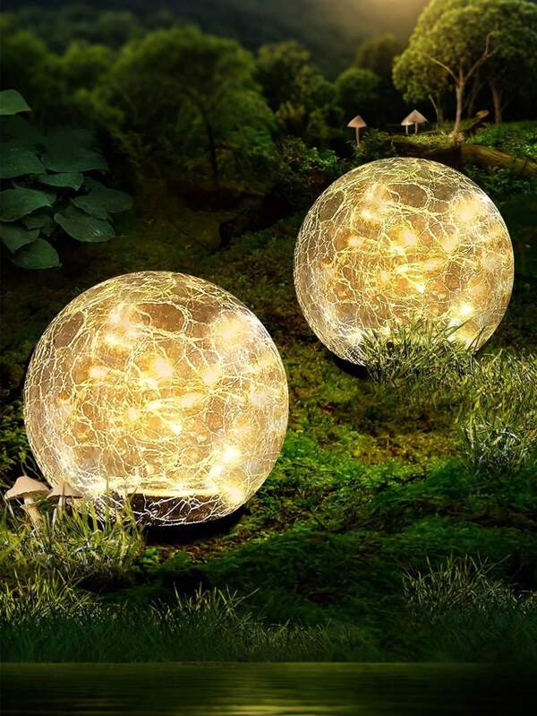 1 Peça Luz Solar Externa para Pátio, Luz de Bola de Vidro com 30 LED, Luz Decorativa de Paisagem para Jardim, Luz de Bola de Cristal Decorativa Enterrada Externa, Luz Decorativa de Bola de Gelo para Caminho/Pátio/Gramado/Pátio, Luz Decorativa Solar em Forma de Bola (incluindo estaca de chão)