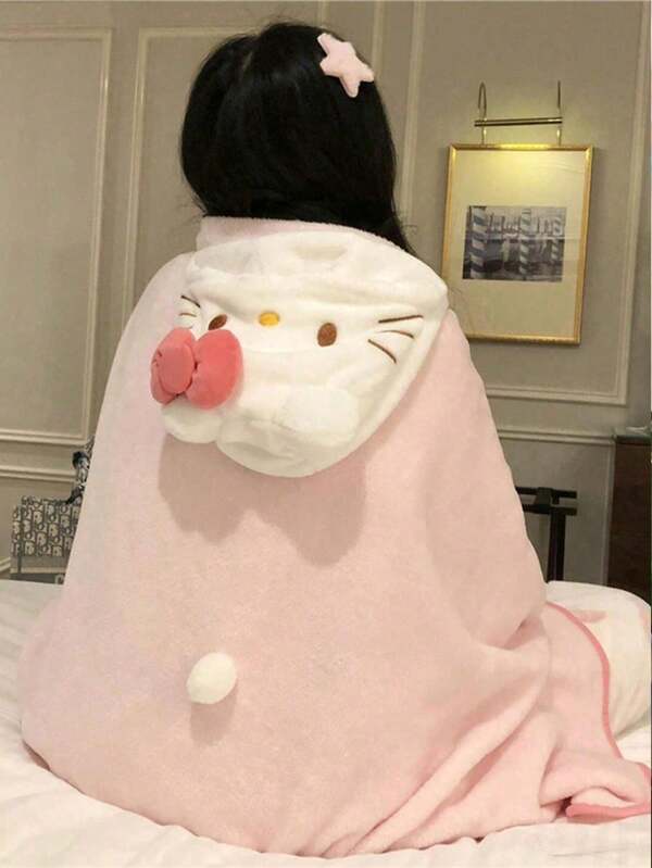 Sanrio Sanrio 1pc Hello Kitty Women/Girls Hooded Bathrobe, Bath Towel, Blanket, Cartoon Print Cape, Pajamas, Hooded Nap Blanket Lunch Break Cover Pajamas Office Air Conditioning Pajamas Versatile Shawl Sleeping Cute Plush Cape Comfortable Home/Dormitory Pajamas, Bathrobe Adult Unisex Couple Bathrobe, Sleepwear, Suitable For Bride, Bridesmaid, Home Wedding Summer Home Pajamas Decoration Back To School