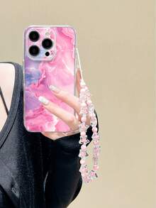 1 件大理石纹加厚防震彩绘手机壳，带串珠星形手链配件，适用于 16/11/16pro/16plus/16promax/16e/15Promax/13/14/12/XS/XR/7G/8P、Galaxy S25/S25PLUS/S25 Ultra/A16/A36/A26/A56/A50