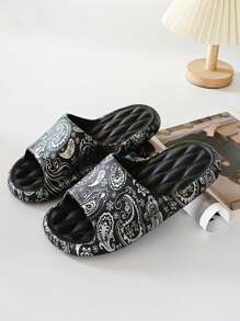 EVA Fashion Cashew Flower Print Slippers For Men, Plus Size, Comfortable Massage Casual Slides For Home, Beach, Bathroom