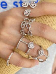 rakol 4pcs/Set Silver Minimalist Cubic Zirconia Decor Rings For Women, Suitable For Street, Travel, Photography - Silver - View 2