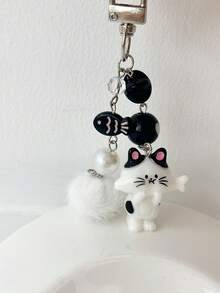 1 件男女通用新款韩版可爱吃鱼猫钥匙扣卡通小鱼星毛绒球串珠手机绳背包汽车钥匙扣，派对/生日/节日礼物背包学校汽车配件哥特 Y2k