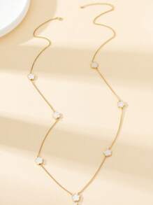 1pc Fashionable Elegant Style Lucky White Clover Pendant Necklace For Women, Long Sweater Chain