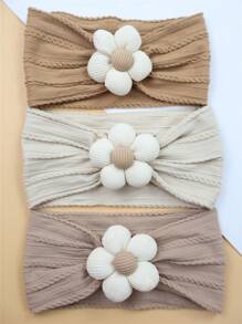 3 قطع شريط رأس زهرة للأطفال البنات، شرائط رأس من النايلون ناعمة لأطفال الرضع والأطفال الصغار، اكسسوارات شعر للأطفال الرضع والأطفال الصغار (بيج، زهري، طني) 3 قطع في المجموعة الواحدة